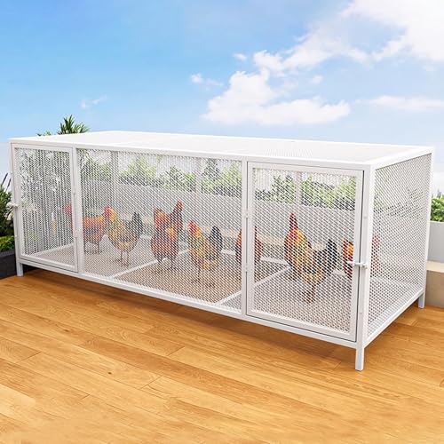 Robustes Metall-Hühnerhaus Mit Sicherem Schloss，Wachtelstall Groß Mit Oberlicht & Vordertür Länge 100/147cm Für Enten, Kaninchen, Katzen, Hunde & Kleintiere(White,147 * 58 * 62cm) von Generic