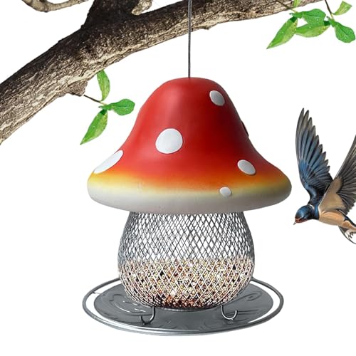 Roter Pilz-Solarvogel-Futterspender, Pilz-Vogelfutterstation für - Kolibri aus Metall mit großer Kapazität 3,5 Pfund - automatische Innenhofdekoration von Generic