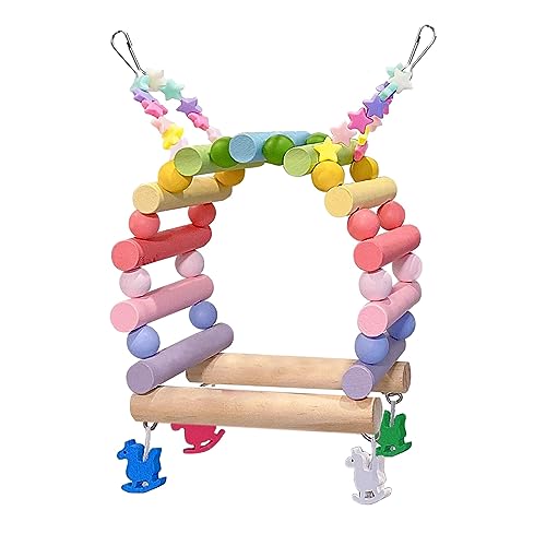 Schaukelspielzeug für Sittiche Vogelschaukel, Sitzstange, Vogelkäfigschaukel for kleine Vögel, Papageienholzständer, bunte Perlenschaukel for Aufhängen, Vogelkäfigspielzeug, Sittichständer, Kletterspi von Generic