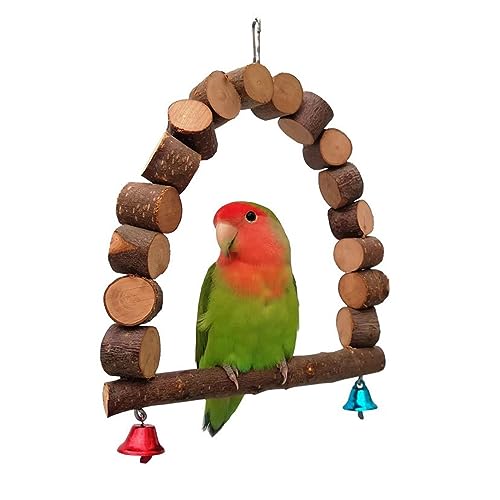 Schaukelspielzeug für Sittiche Wooden Bird Swing Perch Parrot Hanging Toy for Small Sized Birds Hanging Climbing Bridge Bird Pet Chewing Toy (Farbe : Natural, Size : 15cm) von Generic
