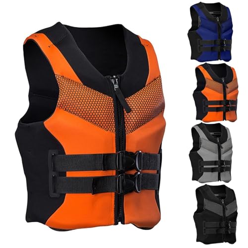 Schwimmweste mit high Auftrieb for Erwachsene, Neopren-Schwimmweste mit Sicherheitsschnalle, Schwimmweste for Kajakfahren, Paddeln, Angeln(Orange,3XL) von Generic