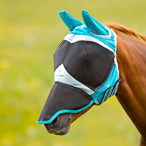Shires Pferde-Fliegenmaske mit Ohren und Nase, feinmaschig, Blaugrün von Generic