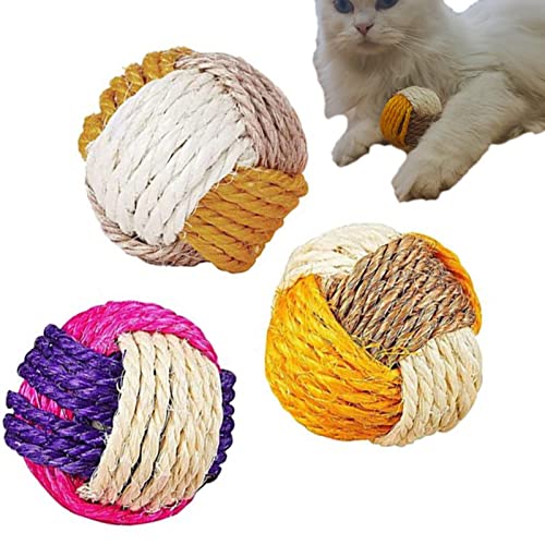 Sisalkugel Katze - Cat Interactive Rolling Ball Spielzeug,Lustiges Kätzchen, Sisal-Kratzball, Spielzeug für Haustiere, Katzen, 3 Stück, zufällige Farben von Generic