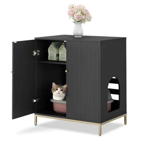 Stilvolles Katzenklo mit modernen versteckten Katzentoiletten-Möbeln mit hohen Beinen, seitlichem Eingang und doppelter Verwendung als Beistelltisch für Wohnzimmer oder Schlafzimmer (Schwarz & Gold) Stilvolles Katzenklo mit modernen versteckten Katzentoiletten-Möbeln mit hohen Beinen, seitlichem Eingang und doppelter Verwendung als Beistelltisch für Wohnzimmer oder Schlafzimmer (Schwarz & Gold) von Generic