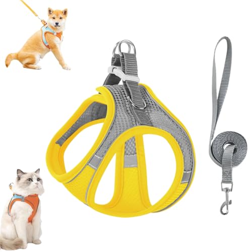Stimulicat Cat Harness,Escape Proof Adjustable Soft Mesh Vest Jacket for Pet with Reflective Safety Strips,Soft Breathable Cat Leash Easy to Wear (Yellow, L(Recommended 18-20 catties)) von Generic