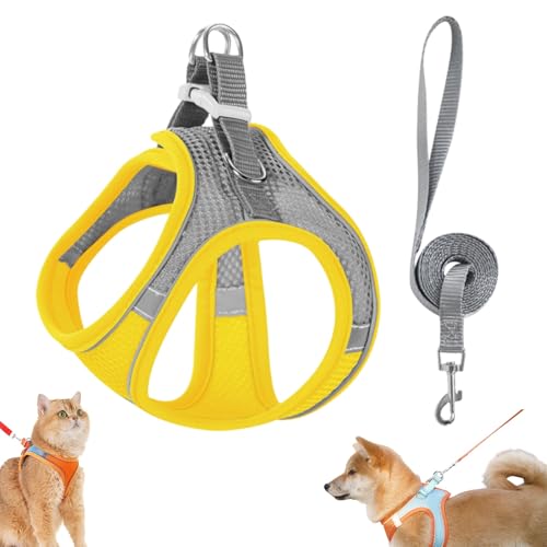 Stimulicat Katzengeschirr – ausbruchsicheres Set aus weicher Netzweste und Leine for Hauskatzen, No-Choke-No-Pull-Design mit Reflektorstreifen for sichere Spaziergänge(Yellow,XXXS) von Generic