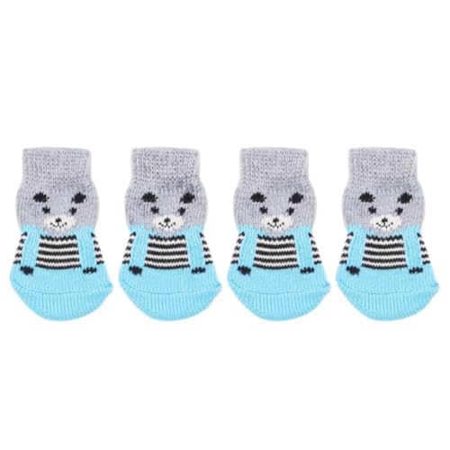 Süße Haustiersocken, 4er-Set, rutschfeste Socken für Hunde und Katzen, entzückende Stricksocken mit Tiermuster Halsband Für Zeckenhalsband (B, M) von Generic