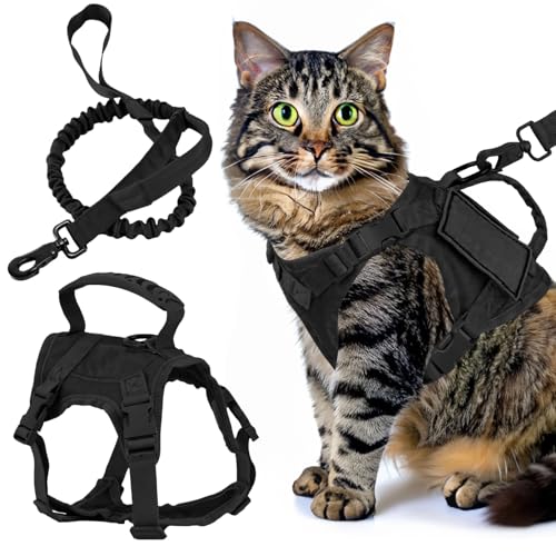 Taktisches Katzen-Leinen-Set mit verstellbarem Geschirr, schwarzer Kontrollgriff, weiche Netzpolsterung von Generic