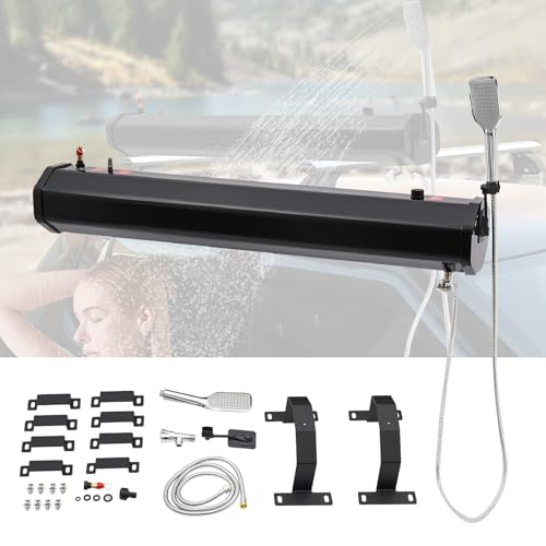 Tragbare Campingdusche Wassertank mit Druck, 8 Gallonen/30 L, Spülset mit solarbeheiztem, tragbarem Duschkopf, Handbrause, Dachgepäckträgermontage für Fahrzeuge, LKWs, SUVs Tragbare Campingdusche Wassertank mit Druck, 8 Gallonen/30 L, Spülset mit solarbeheiztem, tragbarem Duschkopf, Handbrause, Dachgepäckträgermontage für Fahrzeuge, LKWs, SUVs von Generic