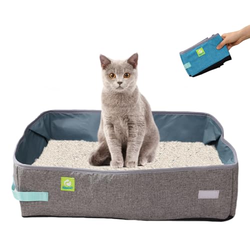 Tragbare und faltbare Katzentoilette – groß, kratzfest und leicht zu reinigen – perfekt für Reisen mit Kätzchen und großer Katze – wasserdicht und praktisch für Autofahrten (grau, groß) von Generic