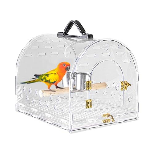 Tragbarer Vogelkäfig – Transparenter Reisekäfig für Vögel | Leichter und belüfteter Acrylkäfig mit Griff, Blasenstange und Futterschalen für die sichere Reisestange von Generic