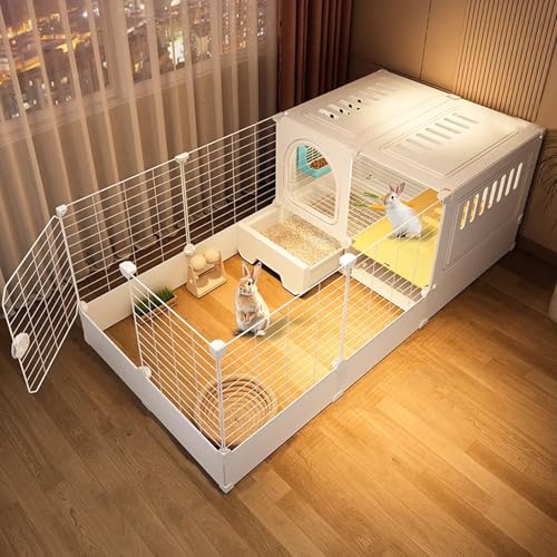Tragbares Kaninchenhaus Für Drinnen Und Draußen Mit Laufstall DIY Kaninchenstall Mit Schubladen-Toilette Kaninchenkäfig Einfache Montage 4 Größen(117 * 71 * 53cm) von Generic