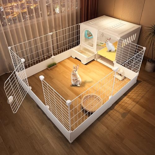 Tragbares Kaninchenhaus Für Drinnen Und Draußen Mit Laufstall DIY Kaninchenstall Mit Schubladen-Toilette Kaninchenkäfig Einfache Montage 4 Größen(137 * 106 * 53cm) von Generic