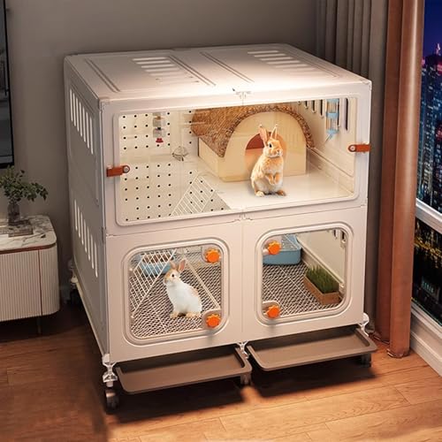 Transparenter Kaninchenstall Mit Abschließbarer Tür Und Herausziehbarem Tray-Design, Mühelos Zu Bewegen Und Zu Aufzubauen Hasengehege(70 * 45 * 82CM-1) von Generic