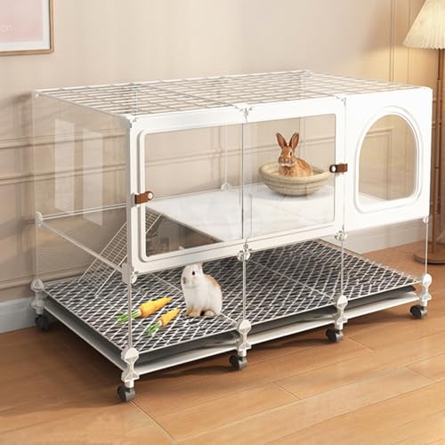 Transparenter Tierkäfig Für Drinnen, Geeignet Für Kaninchen, Katzen Und Chinchillas, Mit Herausziehbarem Tablett, 360° Universalrädern, Trainingszaun Für Kleintiere(105 * 35 * 66cm) von Generic