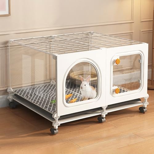 Transparenter Tierkäfig Für Drinnen, Geeignet Für Kaninchen, Katzen Und Chinchillas, Mit Herausziehbarem Tablett, 360° Universalrädern, Trainingszaun Für Kleintiere(70 * 35 * 46cm) von Generic