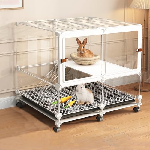 Transparenter Tierkäfig Für Drinnen, Geeignet Für Kaninchen, Katzen Und Chinchillas, Mit Herausziehbarem Tablett, 360° Universalrädern, Trainingszaun Für Kleintiere(70 * 35 * 66cm) von Generic