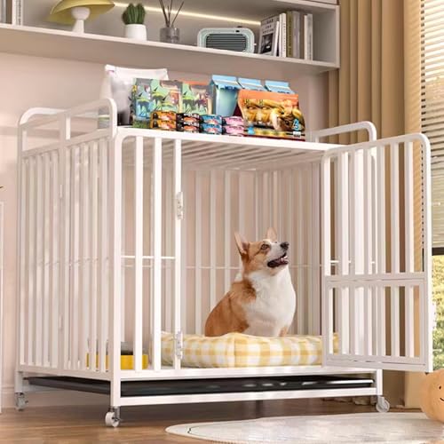 Transportbox Hund Hundebox Schrank Hunde Käfig Faltbares Design Interaktives Panorama-Dachfenster Aus Metall Mit Universalrädern und Tablett 3 Größen(White,95 * 65 * 77cm) von Generic