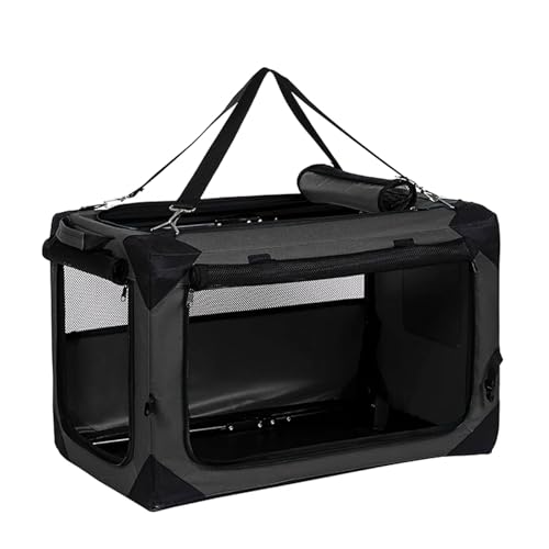 Transporttasche Hund Hundebox Faltbar Auto-Tiertransporttasche Oxford-Stoff Mit 3 Türen Aus Netzstoff, Griffen, Taschen for Futter und Wasserflasche(Black,82 * 58 * 58cm) von Generic