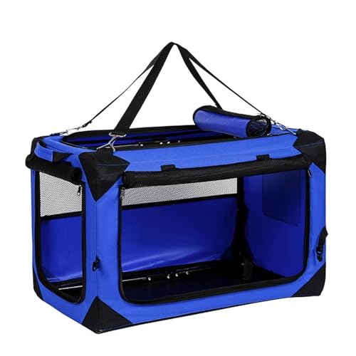 Transporttasche Hund Hundebox Faltbar Auto-Tiertransporttasche Oxford-Stoff Mit 3 Türen Aus Netzstoff, Griffen, Taschen for Futter und Wasserflasche(Blue,72 * 50 * 50cm) von Generic