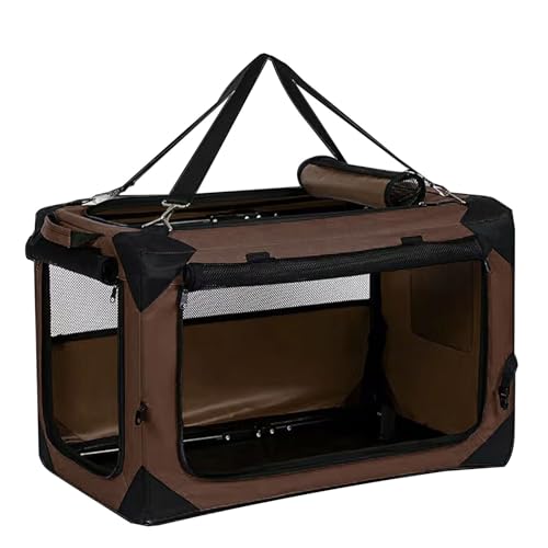 Transporttasche Hund Hundebox Faltbar Auto-Tiertransporttasche Oxford-Stoff Mit 3 Türen Aus Netzstoff, Griffen, Taschen for Futter und Wasserflasche(Brown,82 * 58 * 58cm) von Generic