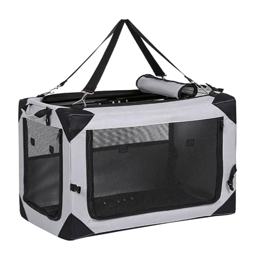 Transporttasche Hund Hundebox Faltbar Auto-Tiertransporttasche Oxford-Stoff Mit 3 Türen Aus Netzstoff, Griffen, Taschen for Futter und Wasserflasche(Gray,82 * 58 * 58cm) von Generic