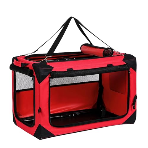 Transporttasche Hund Hundebox Faltbar Auto-Tiertransporttasche Oxford-Stoff Mit 3 Türen Aus Netzstoff, Griffen, Taschen for Futter und Wasserflasche(Red,60 * 43 * 43cm) von Generic
