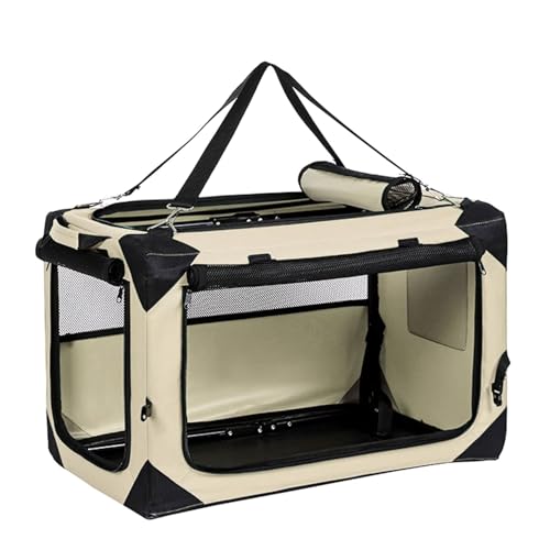 Transporttasche Hund Hundebox Faltbar Auto-Tiertransporttasche Oxford-Stoff Mit 3 Türen Aus Netzstoff, Griffen, Taschen for Futter und Wasserflasche(White,50 * 35 * 35cm) von Generic