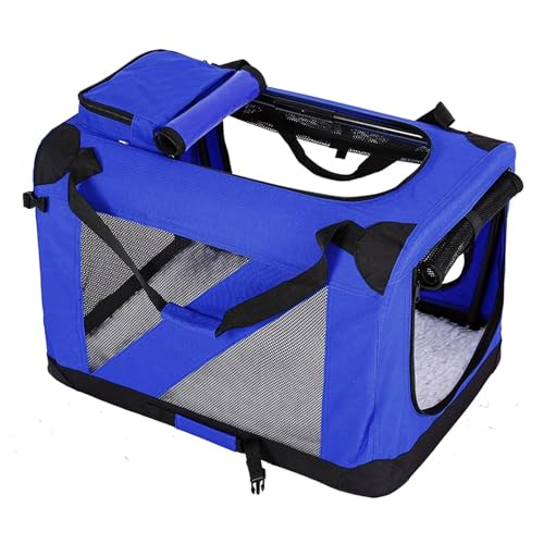 Transporttasche Hund Katzentasche Hundetransportbox Faltbar Mit Decke, Griffen Oxford-Stoff Mit Stahlrohrrahmen Mehrere Türen Tiertransporttasche(Blue,82 * 58 * 58cm) von Generic