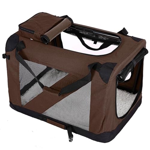 Transporttasche Hund Katzentasche Hundetransportbox Faltbar Mit Decke, Griffen Oxford-Stoff Mit Stahlrohrrahmen Mehrere Türen Tiertransporttasche(Brown,50 * 35 * 35cm) von Generic