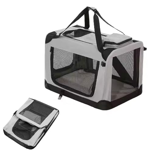 Transporttasche Hund Katzentasche Hundetransportbox Faltbar Mit Decke, Griffen Oxford-Stoff Mit Stahlrohrrahmen Mehrere Türen Tiertransporttasche(Gray,72 * 52 * 52cm) von Generic