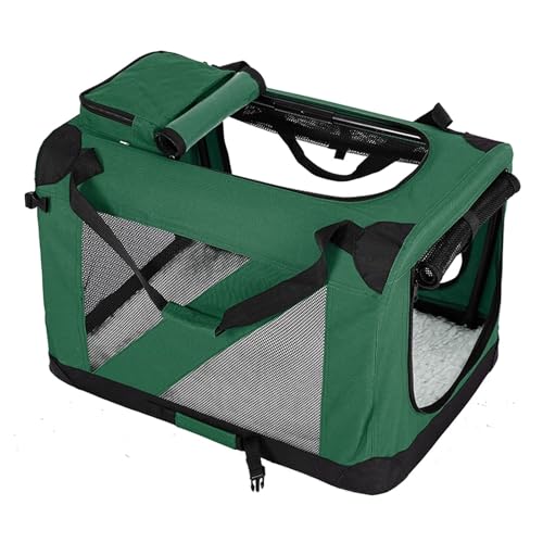 Transporttasche Hund Katzentasche Hundetransportbox Faltbar Mit Decke, Griffen Oxford-Stoff Mit Stahlrohrrahmen Mehrere Türen Tiertransporttasche(Green,95 * 65 * 65cm) von Generic