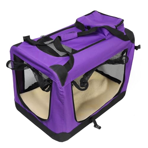 Transporttasche Hund Katzentasche Hundetransportbox Faltbar Mit Decke, Griffen Oxford-Stoff Mit Stahlrohrrahmen Mehrere Türen Tiertransporttasche(Purple,95 * 65 * 65cm) von Generic