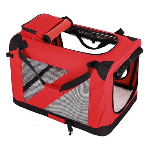 Transporttasche Hund Katzentasche Hundetransportbox Faltbar Mit Decke, Griffen Oxford-Stoff Mit Stahlrohrrahmen Mehrere Türen Tiertransporttasche(Red,105 * 76 * 76cm) von Generic