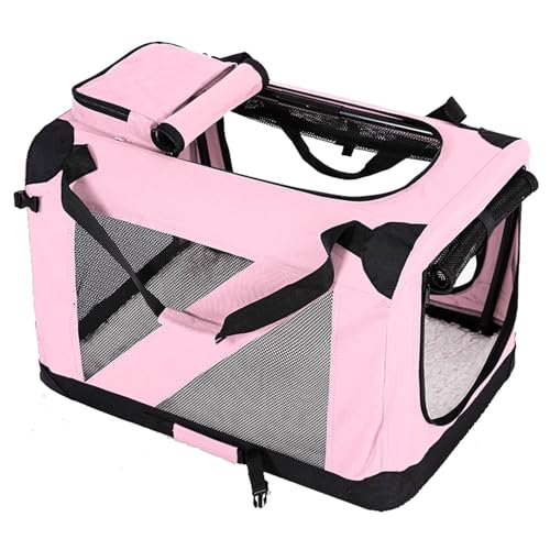 Transporttasche Hund Katzentasche Hundetransportbox Faltbar Mit Decke, Griffen Oxford-Stoff Mit Stahlrohrrahmen Mehrere Türen Tiertransporttasche(Rose,95 * 65 * 65cm) von Generic
