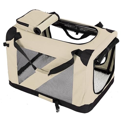 Transporttasche Hund Katzentasche Hundetransportbox Faltbar Mit Decke, Griffen Oxford-Stoff Mit Stahlrohrrahmen Mehrere Türen Tiertransporttasche(White,105 * 76 * 76cm) von Generic