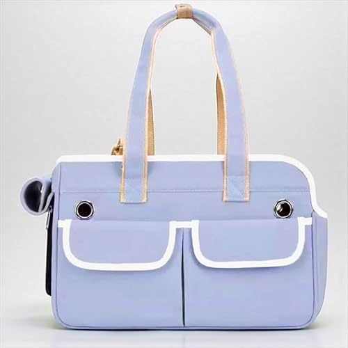 Tristan Home Designer-Haustier-Tragetasche, Leinen-Tragetasche, goldene Griffe, doppelte Vordertaschen, 26,7 cm, 40,6 cm, 19,1 cm, Blaugrau mit weißem Rand von Generic