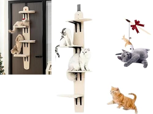 Türhängendes Katzenregal, mehrstufiger Türhänge-Kratzbaum mit Regalen, über der Tür, Katzen-Sitzstange und Kletterer, Haustier-Sprungregal für Indoor-Katzen, platzsparender Katzenturm mit von Generic
