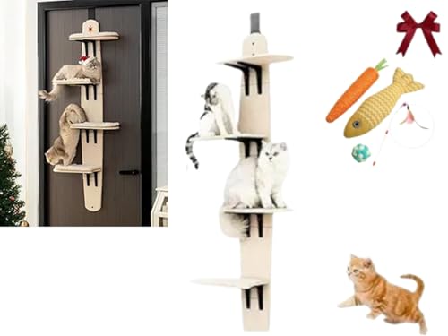 Türhängendes Katzenregal Mehrstufiger Türhängender Katzenbaum mit Ablagen über der Tür Katzenstange & Kletterer Haustier Sprungregal für Indoor Katzen Platzsparender Katzenturm mit Kratzunterlage von Generic