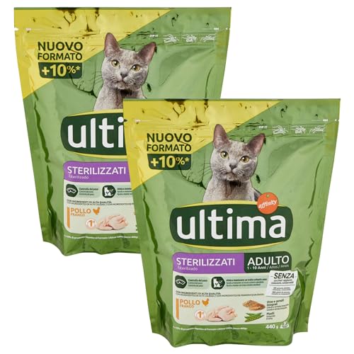 Ultima Kroketten, für sterilisierte Katzen, Erwachsene, Huhn mit Gerste, Vollkornprodukte und Erbsen 440 g (2 Beutel) von Generic