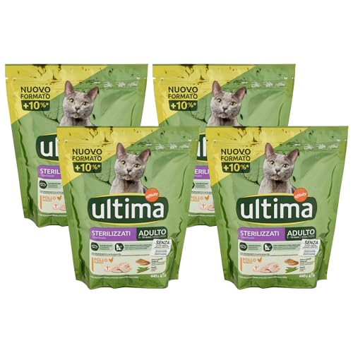 Ultima Kroketten, für sterilisierte Katzen, Erwachsene, Huhn mit Gerste, Vollkornprodukte und Erbsen 440 g (4 Beutel) von Generic