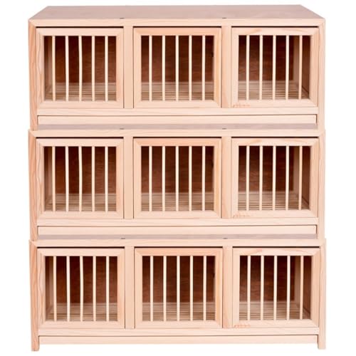 Umgedrehte Dreitürige Taubenkäfig, Stapelbare Zuchtbox, Holzvoliere, Herausziehbare Dungschale, Einfach Zu Reinigen, Einfach Zu Montierender Vogelkäfig(Natural*3) von Generic
