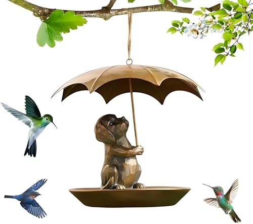 Vogelfutterspender for Tiere mit Regenschirm, niedlicher Vogelfutterspender mit Regenschirm-Design for Katzen/Hunde, Kolibri-Futterspender aus Metall for Aufhängen im Freien(2) von Generic