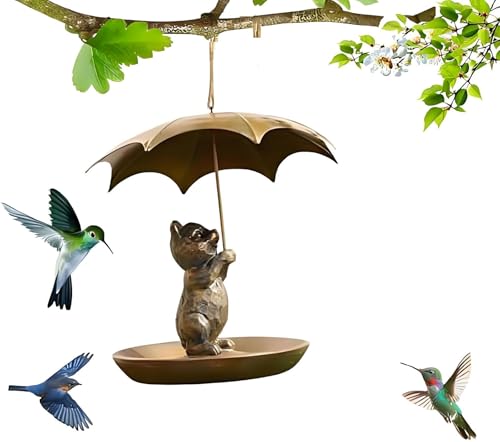 Vogelfutterspender for Tiere mit Regenschirm, niedlicher Vogelfutterspender mit Regenschirm-Design for Katzen/Hunde, Kolibri-Futterspender aus Metall for Aufhängen im Freien(3) von Generic