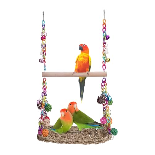 Vogelhängematte - Hängematte | Swing | Papageienschwang Vogel Hängende Hängematte | Vogelschwankungen Für Sittiche | Vogelspielzeug Hölzerne Barsch -Schaukeln | Seegrass Gewebtes Kauens von Generic