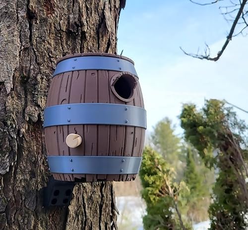 Vogelhaus Old Barrel | 15 x 15 x 19 cm rustikale Gartendekoration | Vogelhaus für kleine Vögel im Freien | witterungsbeständiges PETG Design von Generic