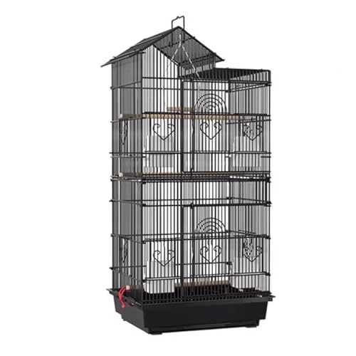Vogelkäfig Groß, Käfig Vogel, Dachförmiges Design, Fünf-Ebenen-Bereich, mit Zubehör for Selbermachen, for Die Meisten Vögel(Black) von Generic