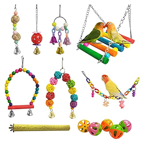 Vogelspielzeug 13 Packungen Vogel Swing Spielzeug, Papagei Kauen Hängende Perche mit Glocke, Pet Vögel Käfigspielwaren Geeignet für kleine Sittiche von Generic
