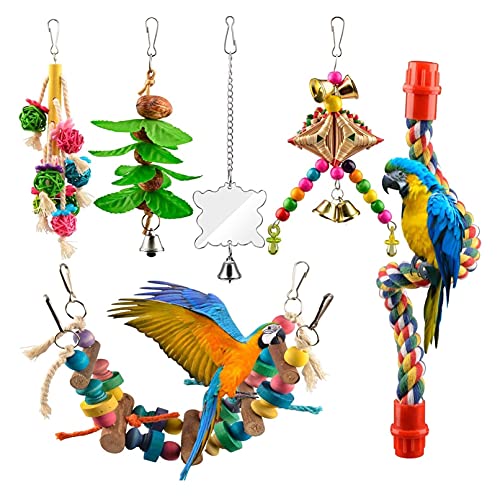 Vogelspielzeug 6 stücke Vogel Swing Spielzeug Papageikanary Swing Kauspielzeug Hängende Stangen mit Glocken Sittiche Swing Kauspielzeug von Generic