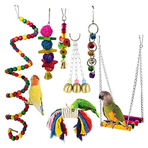 Vogelspielzeug 7PCS / Set Papageispielzeug Pet Birds Papageien Kauspielzeug Lustige Vögel Spielzeug Swing Glocke Seil Baumwollspielzeug für Vögel Haustiere Zubehör von Generic